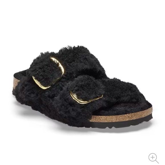 New Birkenstock Arizona Big Buckle Teddy Sandals Slip On in Black Gold US 9 / 40 - Picture 11 of 15